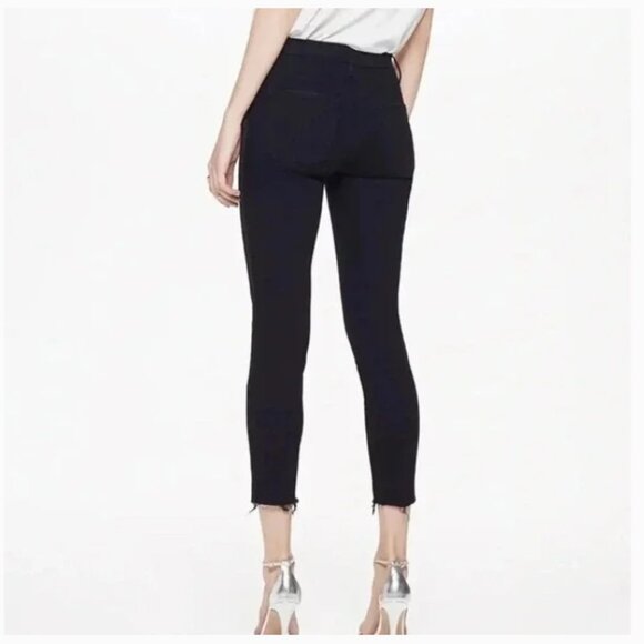 MOTHER Black High Waist Looker Ankle Fray Jeans in Guilty Party Racer Stripe 26 - Picture 3 of 16
